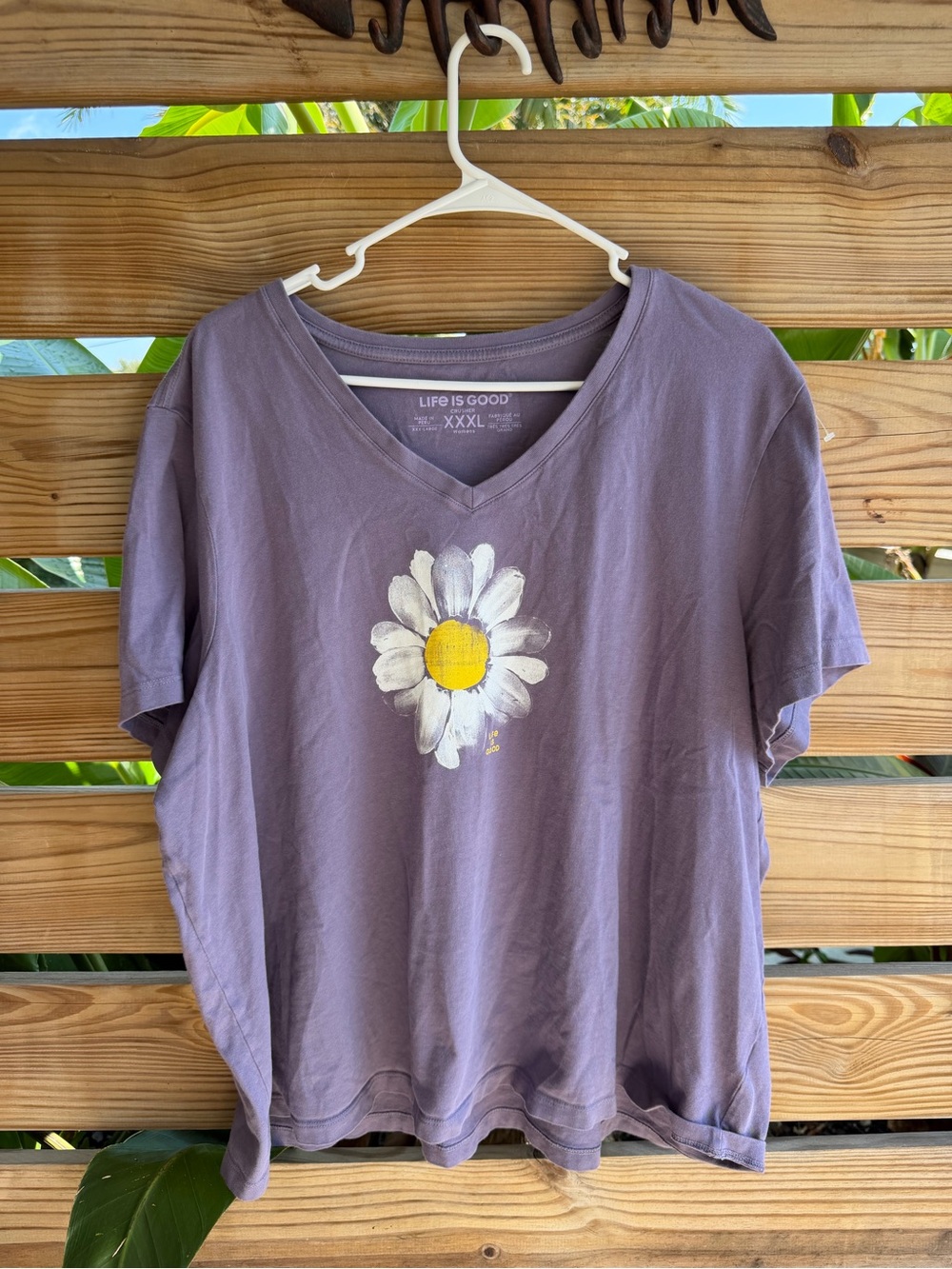 Life Is Good Lavender V-Neck Tee with Daisy Graphic